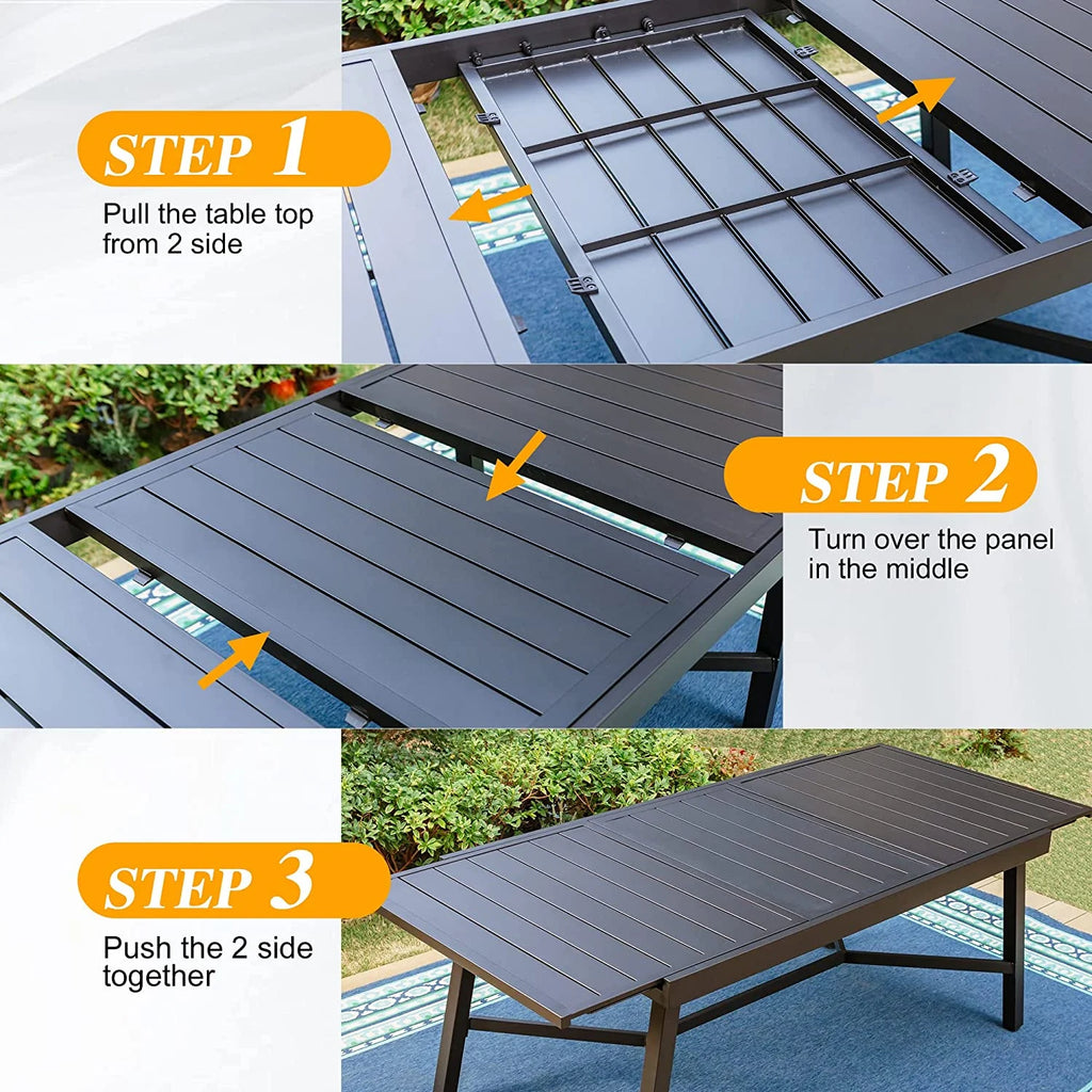 9 Piece Patio Dining Set with Padded Textilene Swivel Chairs and Expandable Table M775973