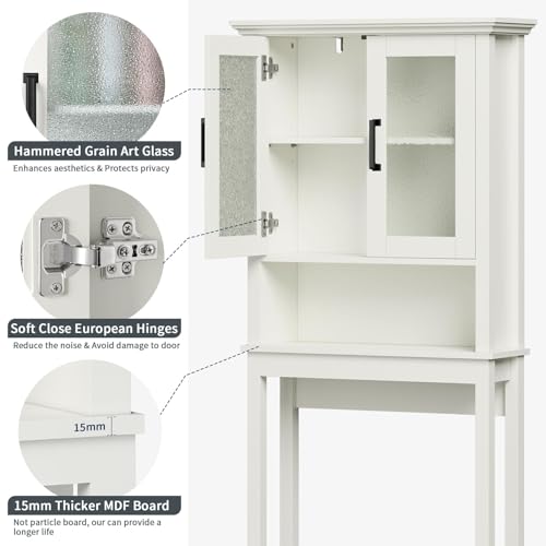 Espresso Over The Toilet Storage Cabinet with Glass Doors and Adjustable Shelf C6183