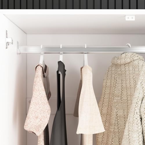 White 4 Door Mirrored Wardrobe Closet with Hanging Rod R46740