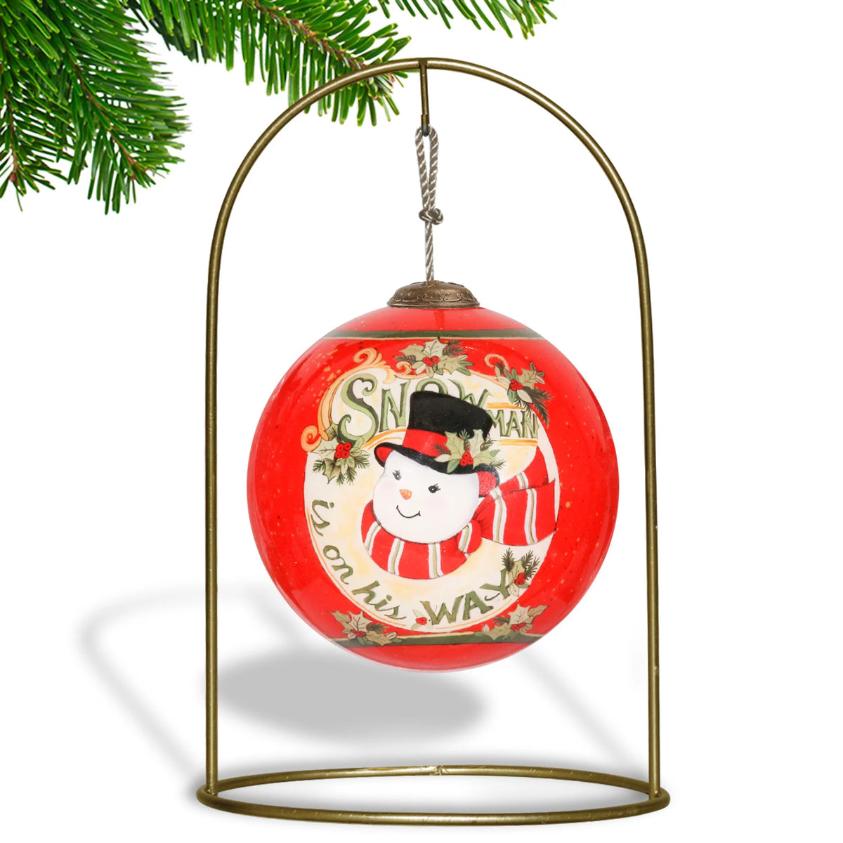 3" Red and White Snowman Christmas Glass Ball Ornament R762