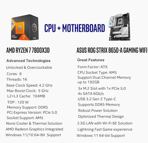 AMD Ryzen 7 7800X3D 8-Core 16-Thread Desktop Processor with ASUS ROG Strix B650E-F Gaming WiFi AM5 Gaming Motherboard Q58731