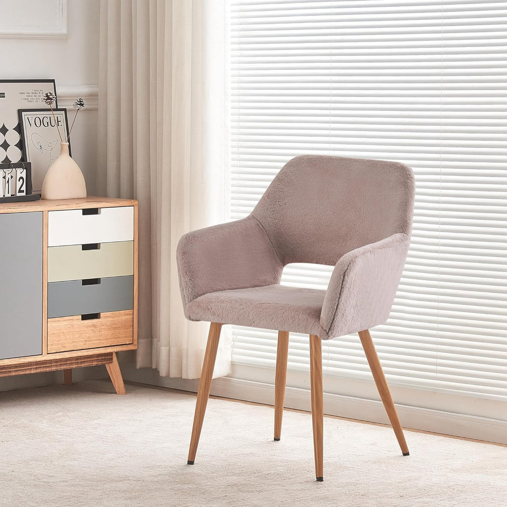 Grey Faux Fur Side Chair with Wood Metal Legs N757388