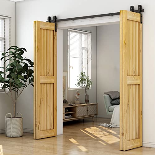 Black Track Bi-Folding Sliding Barn Door Hardware Kit F325
