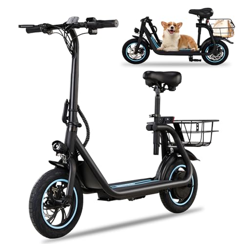 Foldable Electric Scooter with 12" Pneumatic Tire, Seat, Wide Deck, Dual Disc Brake F505963