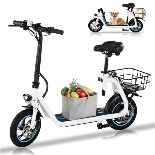 Foldable Electric Scooter with 12" Pneumatic Tire, Seat, Wide Deck, Dual Disc Brake F505963