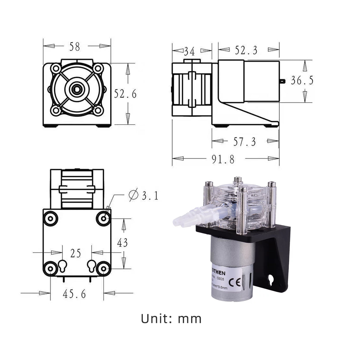 DC 12V Peristaltic Pump with Silicone Tubing J934