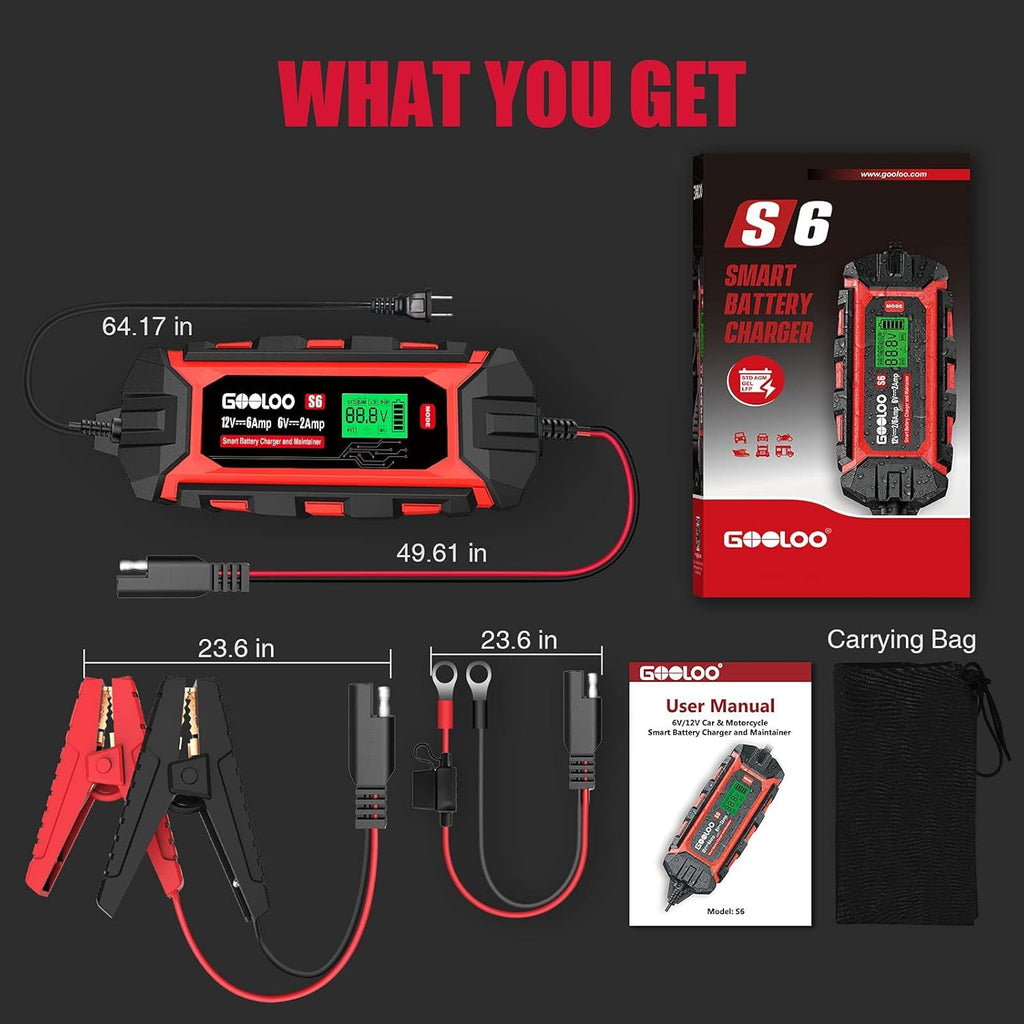 6 Amp 6V 12V Battery Charger Maintainer for Lead-Acid Battery Up to 150Ah LCD Display Pack of 2 J557597