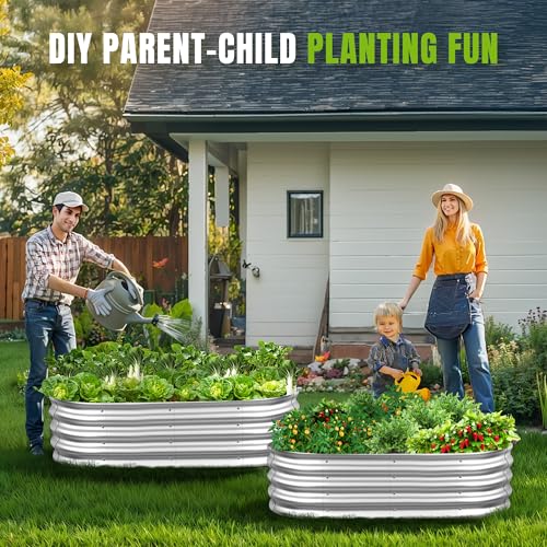 Galvanized Raised Garden Bed Planter Boxes, Large Oval Metal, Silver D80477