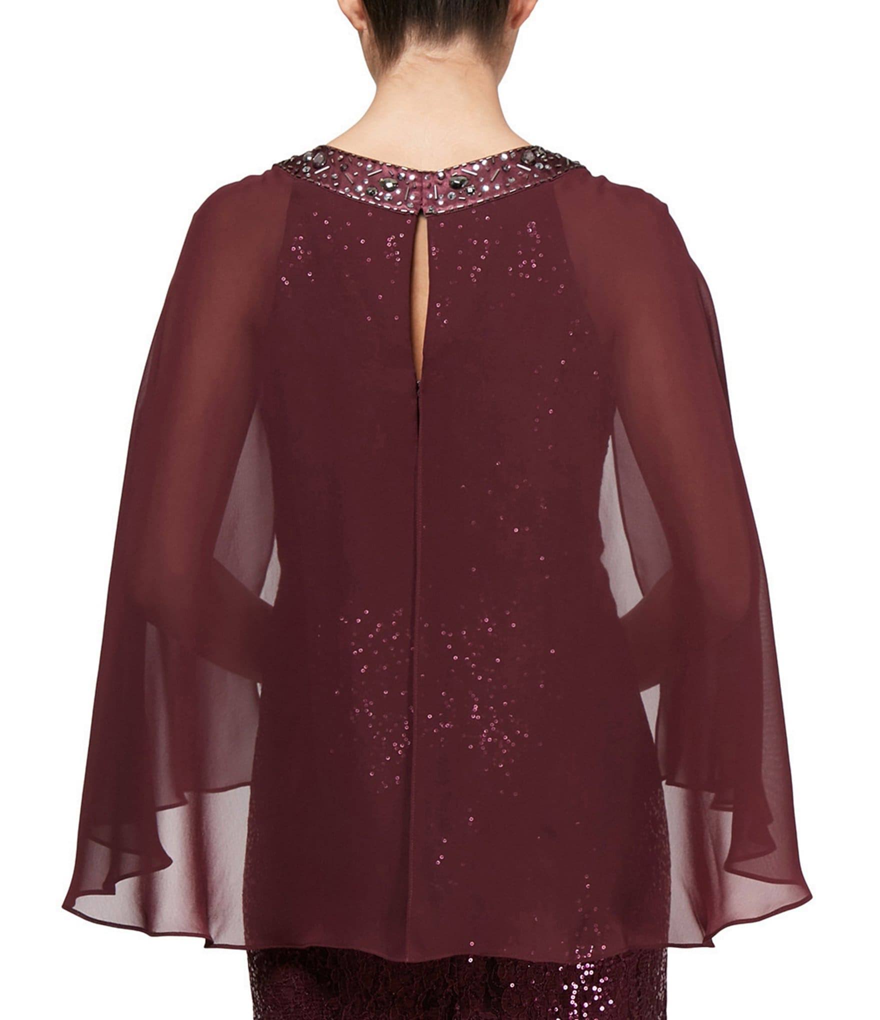Sequin Lace Chiffon Capelet Gown S54494