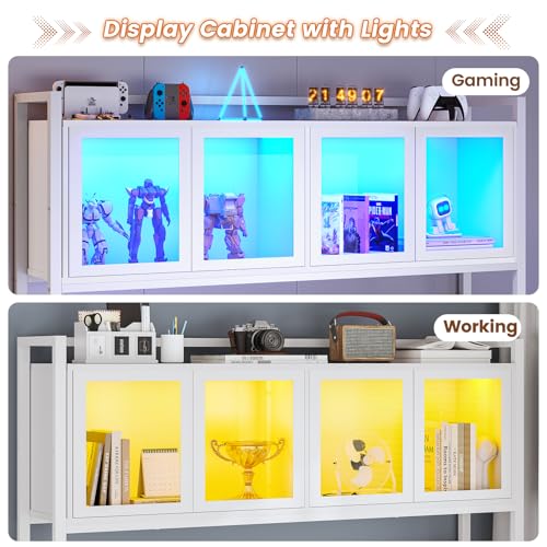 White L Shaped Gaming Desk with Drawers and Hutch S7705