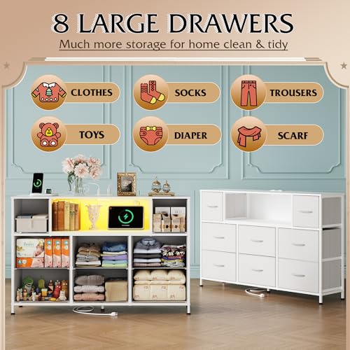 8 Drawer Fabric Dresser with LED Lights Q1778