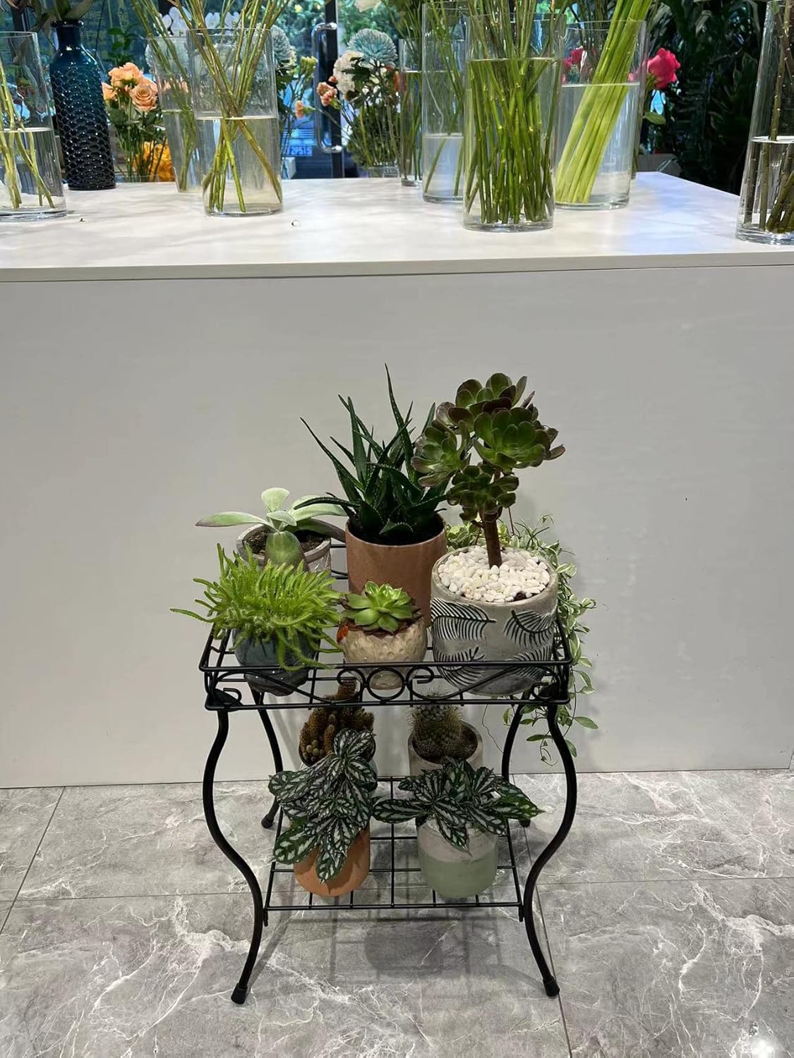 18.7'' Tall Rectangular Metal Plant Stand Black F958