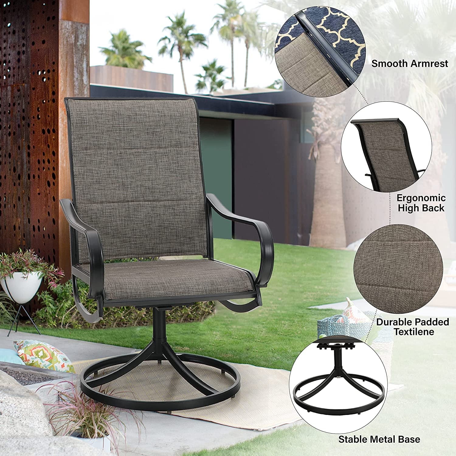 9 Piece Patio Dining Set with Padded Textilene Swivel Chairs and Expandable Table M775973
