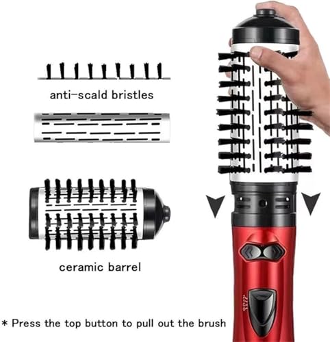 Red 3-in-1 Hot Air Styler and Rotating Hair Dryer with 2 Interchangeable Brushes M108