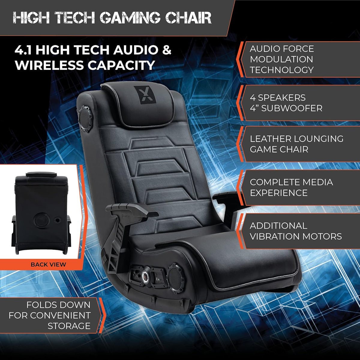 Black Leather Vibrating Floor Gaming Chair with Headrest Z23499