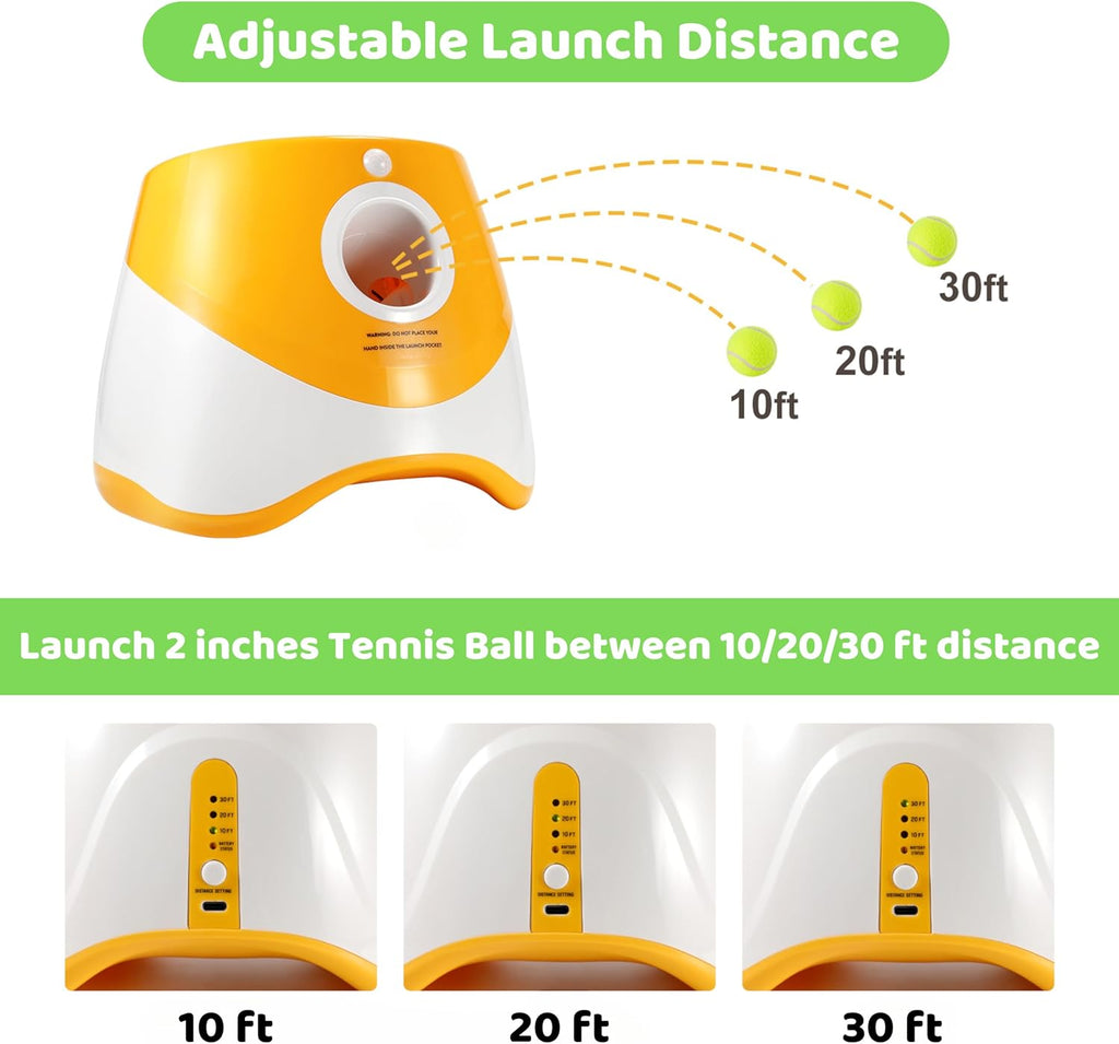 Orange Automatic Dog Ball Launcher with 3 Tennis Balls D457