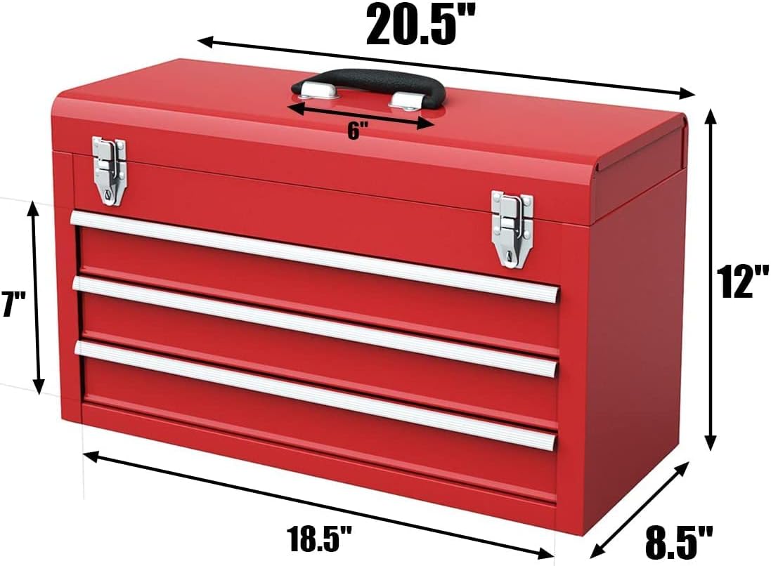 Red 20.5'' Steel Tool Box with 3 Drawers F568