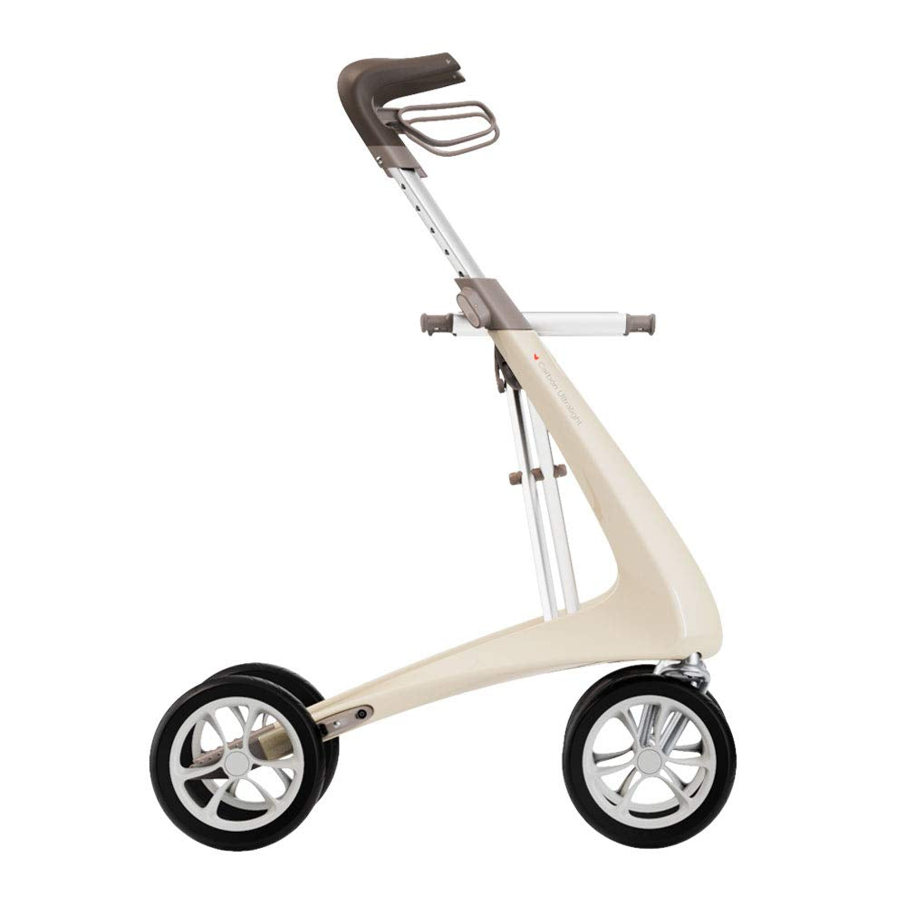 Carbon Ultralight Rollator Walker with Organizer Bag, Regular Track, 16.5" x 24" Seat, Oyster White J7553