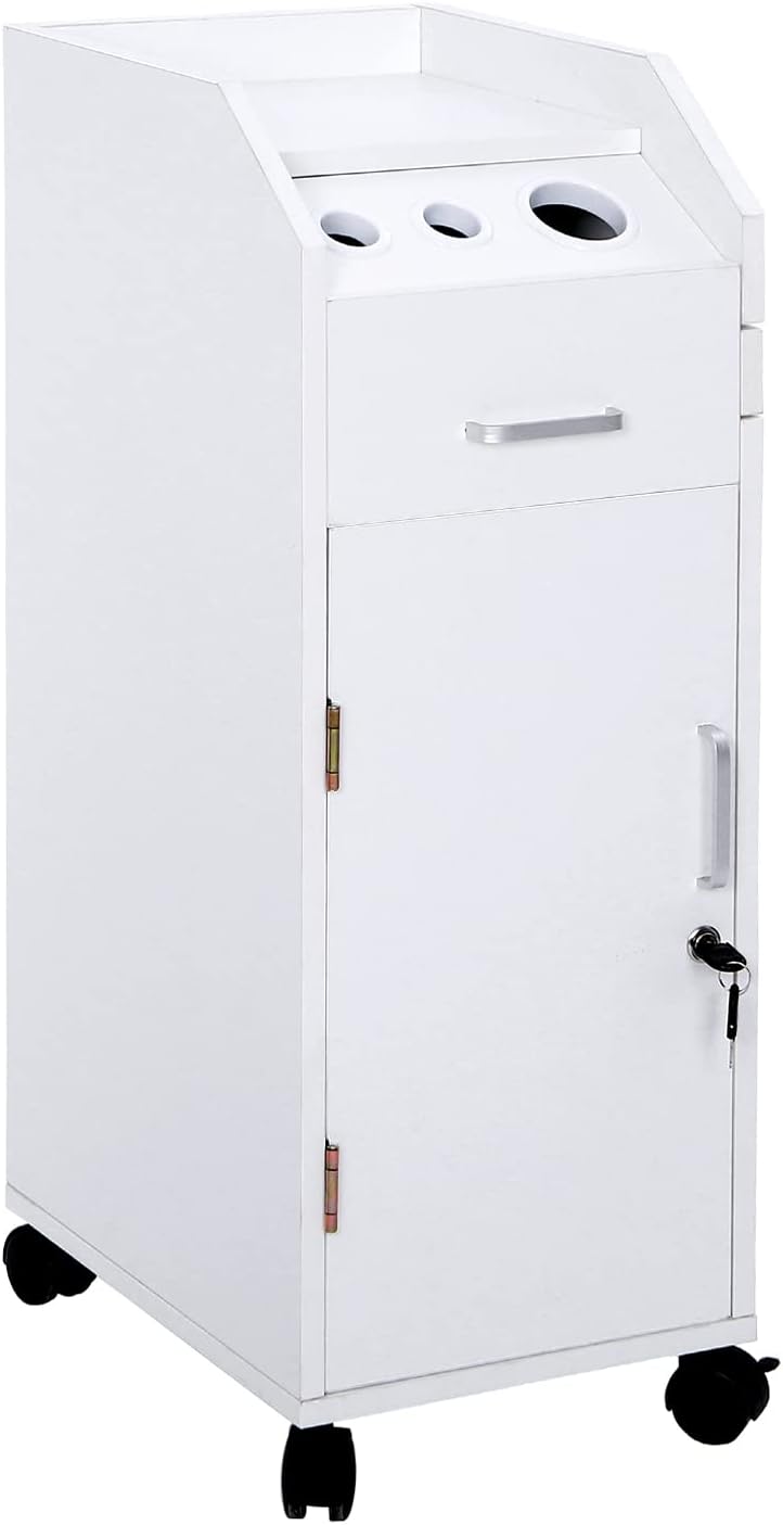Rolling Hair Salon Storage Cart with Wheels & 3 Hair Dryer Holders & Drawers & Lock L10125