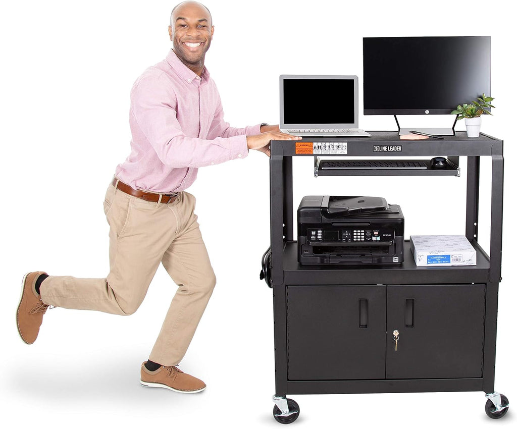 Large AV Cart with Locking Cabinet, Height Adjustable, Black K501938