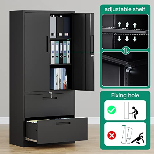 Black Metal 2 Drawer File Cabinet with Lock J1054