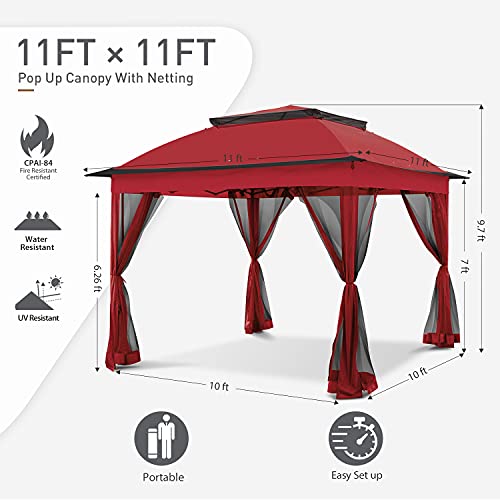Beige 11x11 Pop Up Gazebo Tent with Mosquito Netting W22212