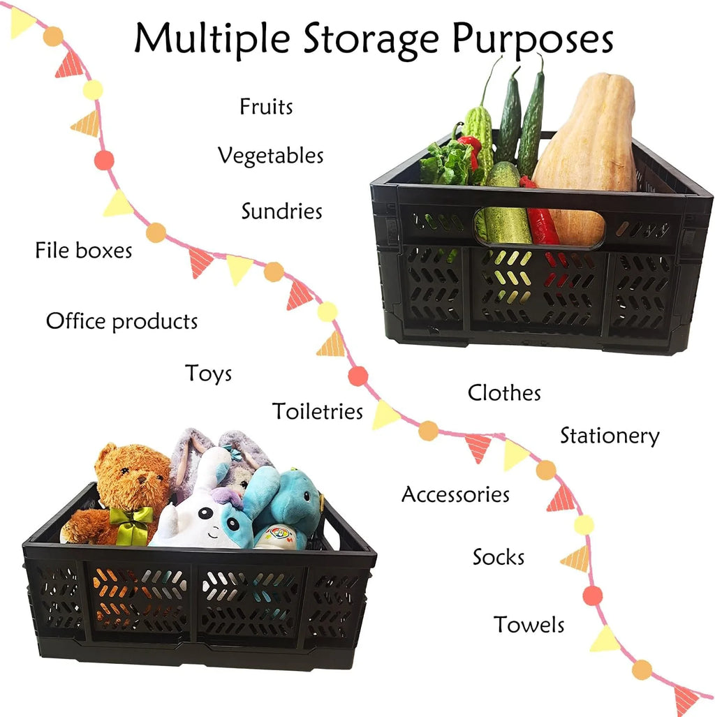 4-Pack Plastic Foldable Storage Crates, 20L, Black K2072