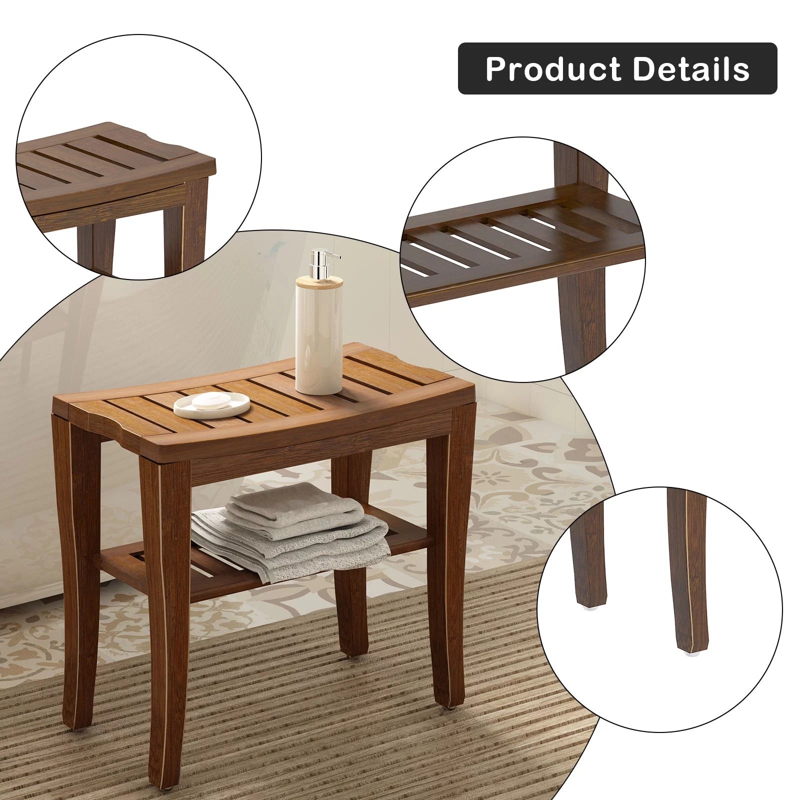Coffee Bamboo Bathroom Bench P558098