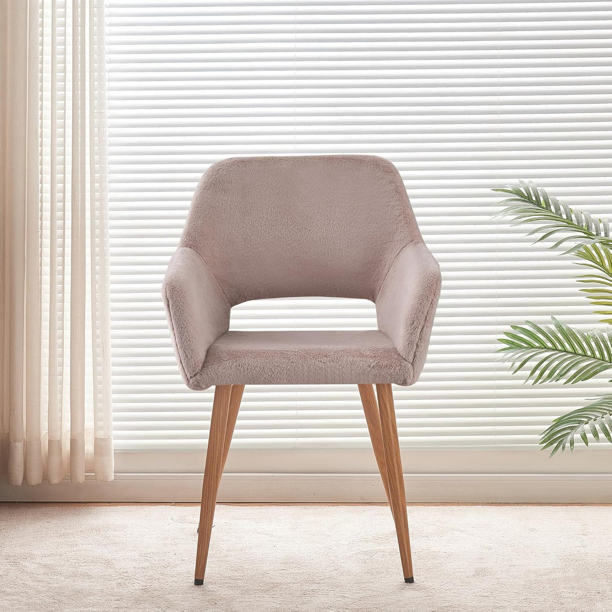 Grey Faux Fur Side Chair with Wood Metal Legs N757388