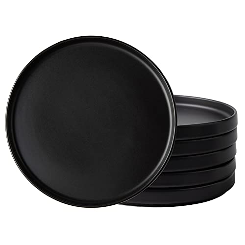 Ceramic Dinner Plates Set of 6, 10.0 Inch Matte Black Stoneware Q532867