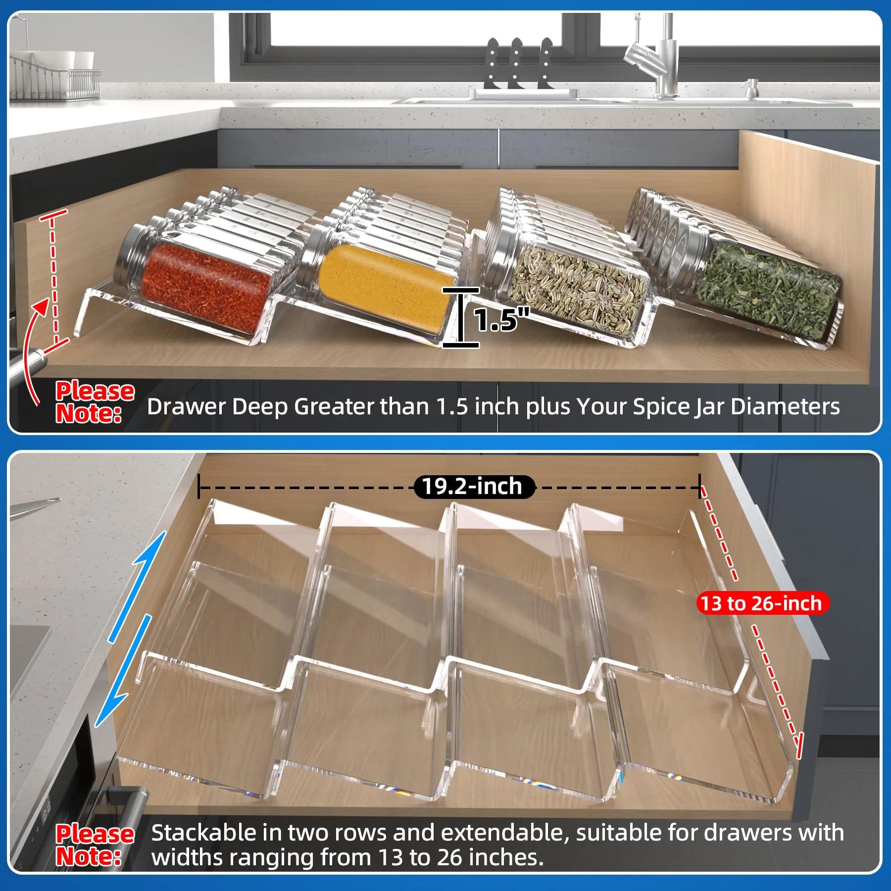 4 Tier 2 Set Expandable Acrylic Spice Drawer Organizer V1568