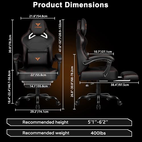 Big and Tall Gaming Chair with Footrest, Ergonomic Computer Chair (Black+Red) S5500