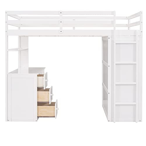Full Loft Bed with Desk, Wood, Storage Drawers, Wardrobe and Shelf, Espresso R463950