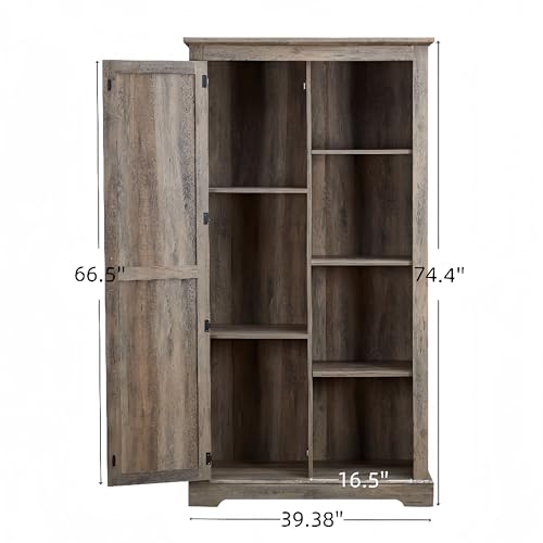 Tall Storage Cabinet Bookcase with Sliding Barn Door and Adjustable Shelf I423