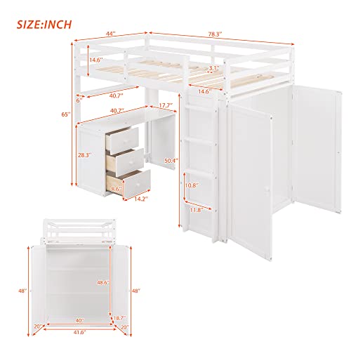 Full Loft Bed with Desk, Wood, Storage Drawers, Wardrobe and Shelf, Espresso R463950