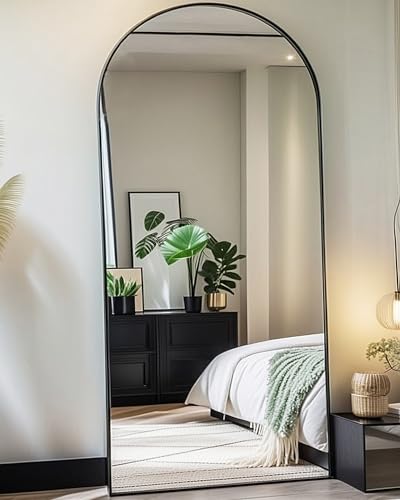 Black Arched Full Length Floor Mirror with Stand A57033
