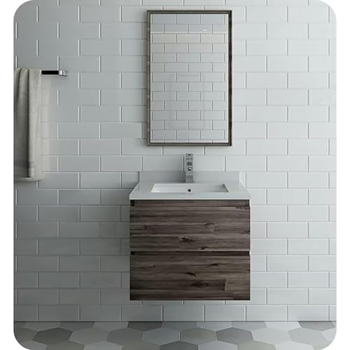 24 Inch Wall Hung Bathroom Vanity with Quartz Countertop and Ceramic Sink U193