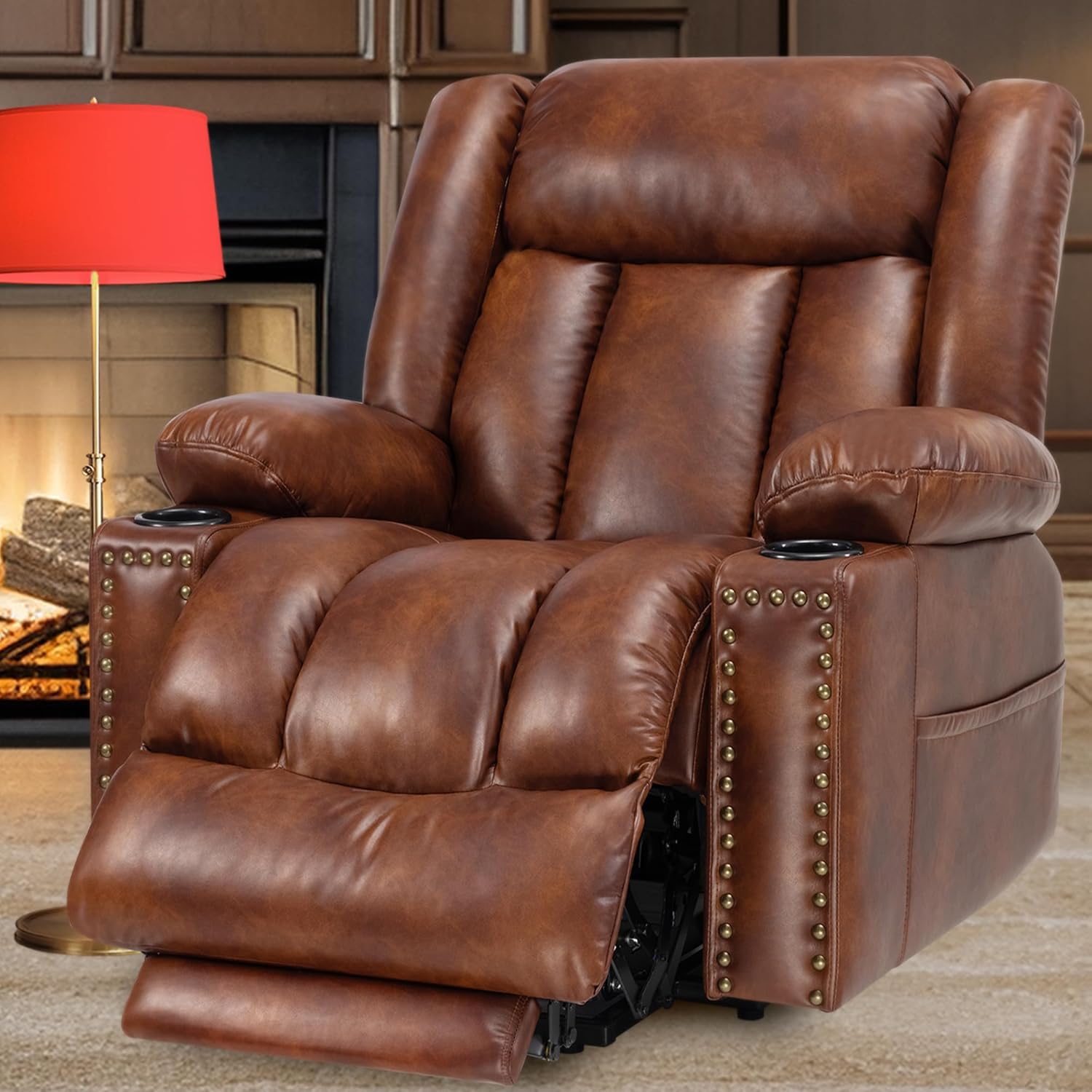 Large Power Lift Recliner with Extended Footrest, Heat and Massage X628477