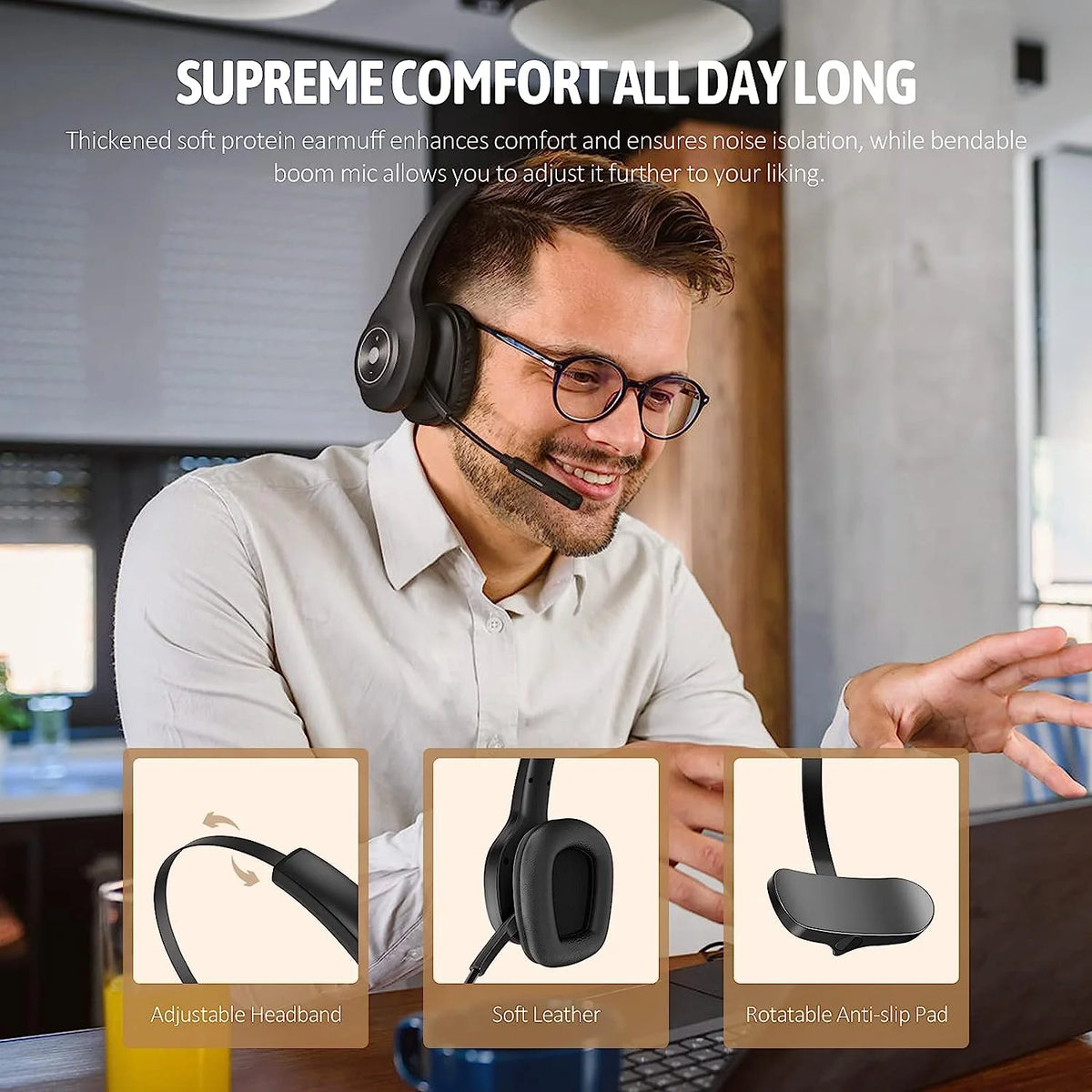 Bluetooth Headset with Microphone Noise Cancelling, 55H Talk Time N266
