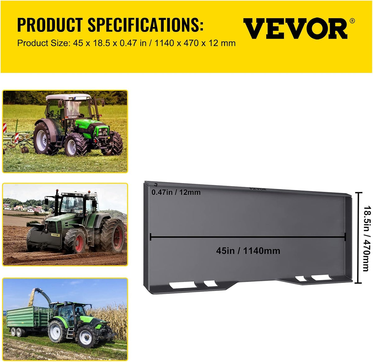 Skid Steer Mount Plate Steel Quick Attachment Loader Plate with 3 Welding Rods (1/2") G344