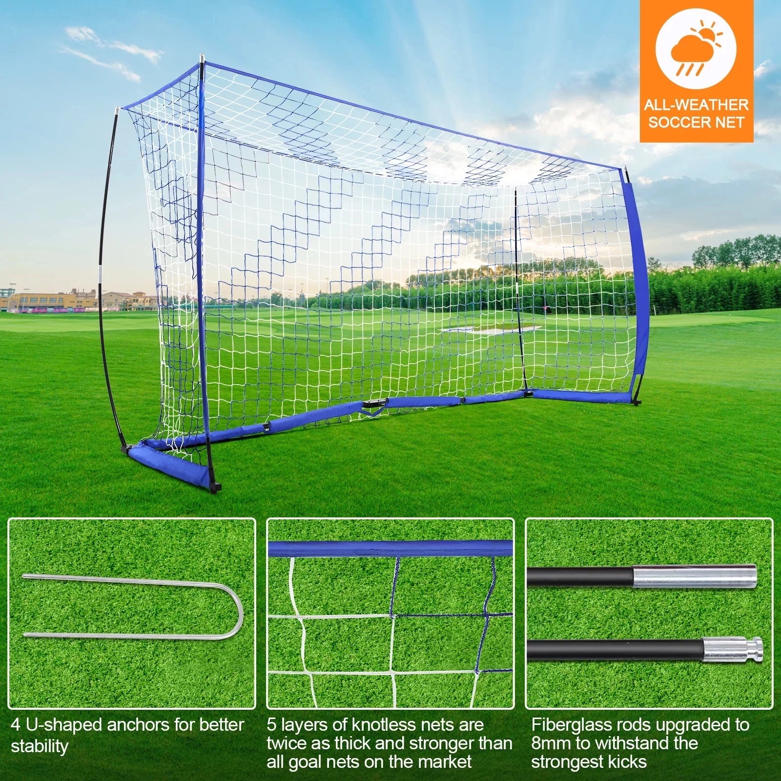 Blue 12 ft x 6 ft Portable Soccer Goal M372258