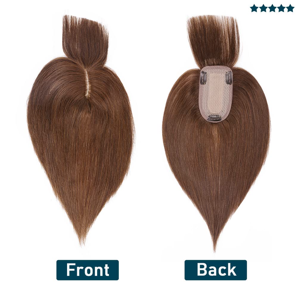 100% Real Human Hair Toppers with Bangs Silk Base 150% Density Clip in Topper 2.7”x5.1” Hair Pieces F1996