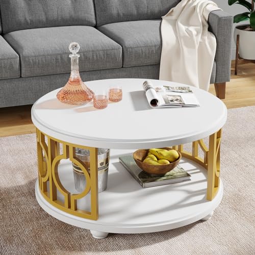 2-Tier Round Coffee Table with Storage Shelf M446542