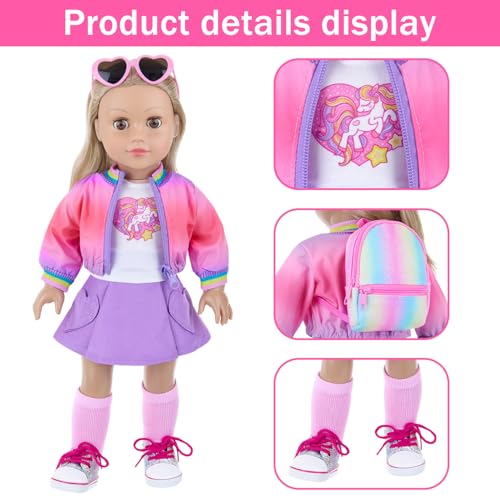 18 Inch Doll Clothes and Makeup Accessories Set with Rainbow Backpack A20017