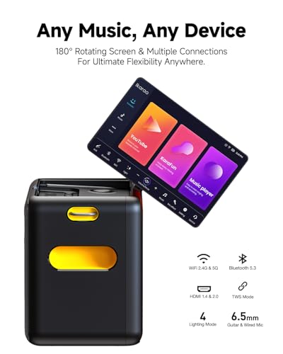 Smart Karaoke Machine with Lyrics Display, 32GB, 2 Wireless Mics, 300W Peak Power, 4 DJ Lights B568