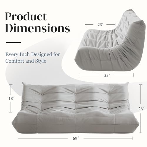 3-Seater Beige Suede Microfiber Bean Bag Chair U688618
