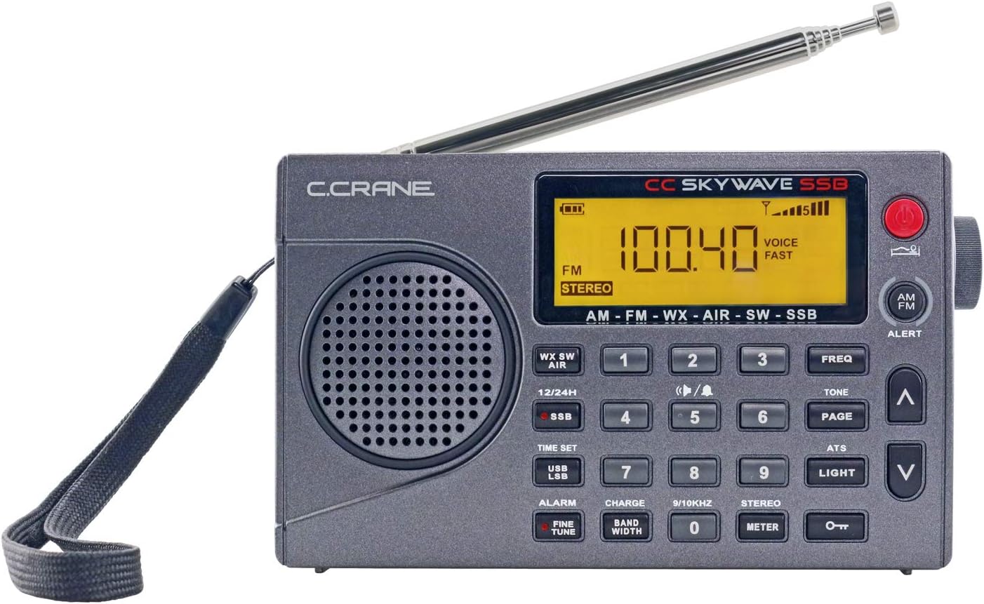 Small Battery Operated Portable Travel Radio with AM, FM, Shortwave, NOAA Weather + Alert, VHF Aviation Band and Single Side Bands H29206