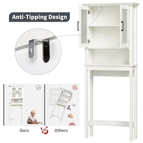 Espresso Over The Toilet Storage Cabinet with Glass Doors and Adjustable Shelf C6183