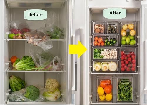 4pack Stackable Refrigerator Organizer Bins with Pull-Out Drawer S706