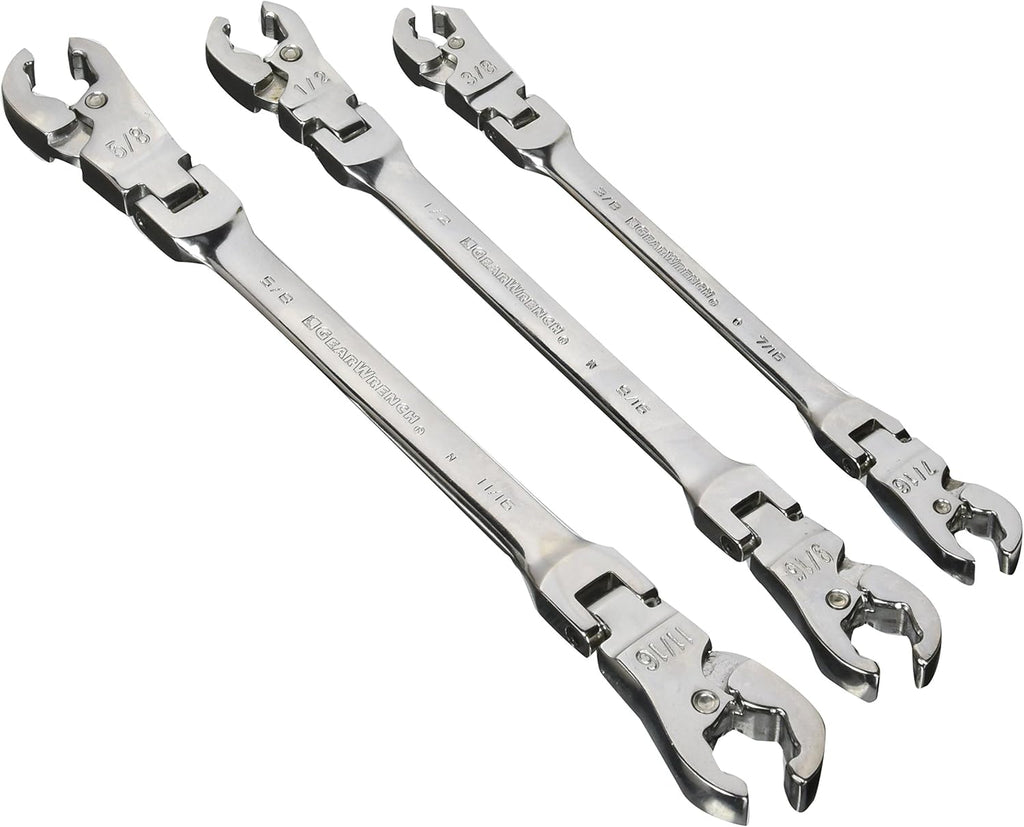 5 Pc. Ratcheting Flex Head Flare Nut Wrench Set, SAE Y322971